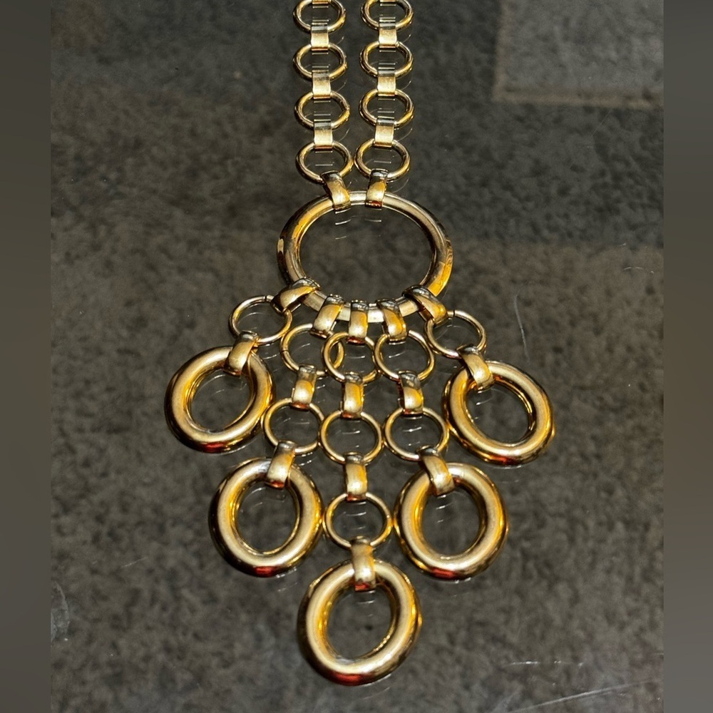 Gold Multi Circle Link Statement Necklace - Picture 2 of 4
